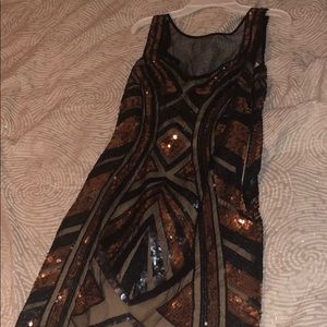 gorgeous black and copper gold dress